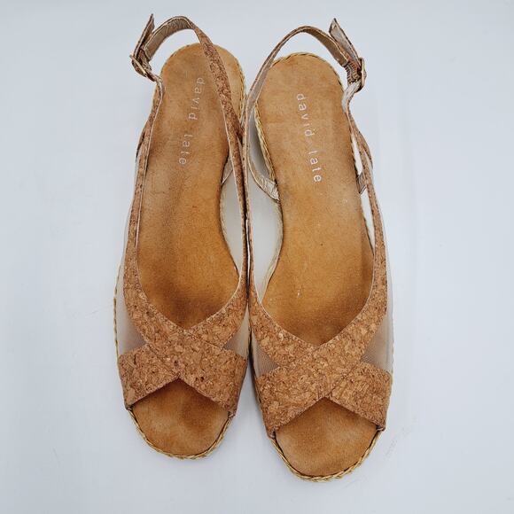 David Tate Portos 10M Brown Cork Espadrille Wedge Heel Slingback Sandals - Picture 3 of 9